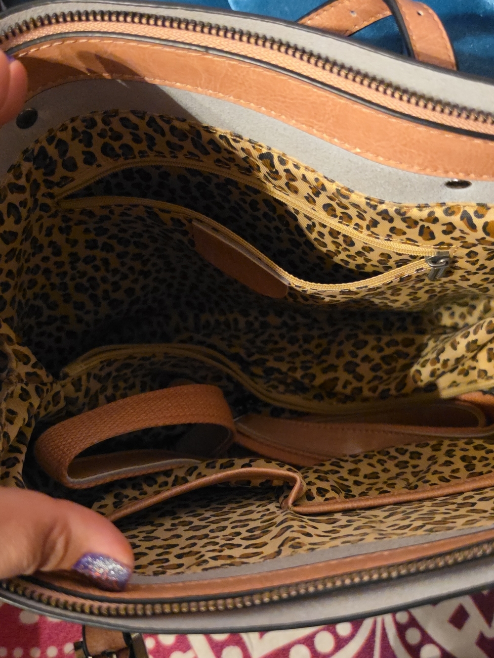 Women's Genuine Leather Tote Bag in Light Pink with Leopard-Print Lining